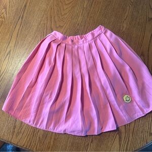 Lola + The Boys Pink Pleated Circle Skirt with Smiley Patch